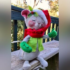 XL 14” ANNALEE Felted Christmas Mouse Poseable Wire Tail Arm Feet Holiday Decor